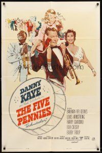5p323 FIVE PENNIES 1sh '59 great artwork of Danny Kaye, Louis Armstrong & Barbara Bel Geddes!