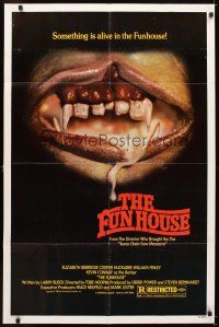 5p362 FUNHOUSE 1sh '81 Tobe Hooper, creepy close up of drooling mouth with nasty teeth!