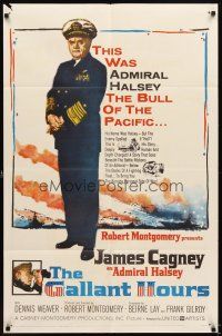 5p369 GALLANT HOURS 1sh '60 art of James Cagney as Admiral Bull Halsey holding binoculars!