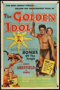 5p407 GOLDEN IDOL 1sh '54 full-length Johnny Sheffield as Bomba with spear!