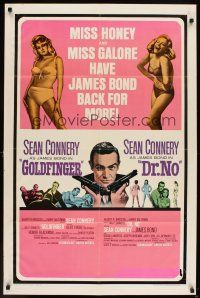 5p409 GOLDFINGER/DR. NO 1sh '66 Sean Connery as James Bond, plus sexy Miss Honey & Miss Galore!