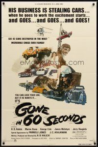 5p410 GONE IN 60 SECONDS 1sh '74 cool art of stolen cars by Edward Abrams, crime classic!