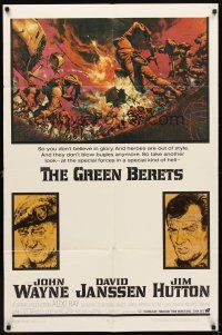 5p424 GREEN BERETS 1sh '68 John Wayne, David Janssen, Jim Hutton, cool Vietnam War art!