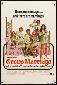 5p426 GROUP MARRIAGE 1sh '72 cool artwork of cast, the possibilities go on and on!