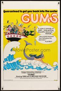 5p428 GUMS 1sh '76 sexy Jaws parody, wacky P.S. Bramley art of mermaid!