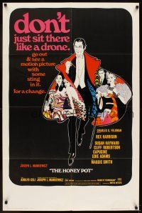 5p454 HONEY POT style A 1sh '67 cool colorful art of Rex Harrison & Susan Hayward!