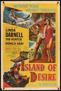 5p475 ISLAND OF DESIRE 1sh '52 full-length art of sexy Linda Darnell & barechested Tab Hunter!