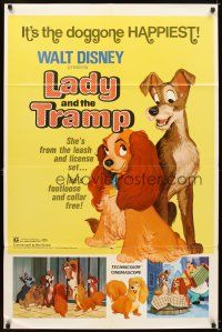 5p506 LADY & THE TRAMP 1sh R72 Walt Disney romantic canine dog classic cartoon!
