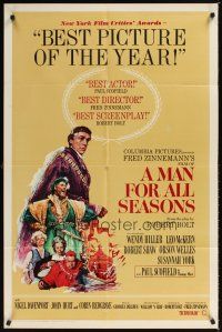 5p542 MAN FOR ALL SEASONS style B 1sh '66 Paul Scofield, Robert Shaw, Best Picture Academy Award!