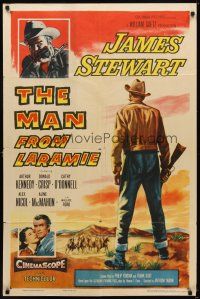 5p543 MAN FROM LARAMIE 1sh '55 three images of James Stewart, directed by Anthony Mann!