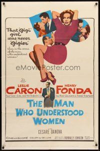 5p547 MAN WHO UNDERSTOOD WOMEN 1sh '59 Henry Fonda, sexy full-length Leslie Caron!