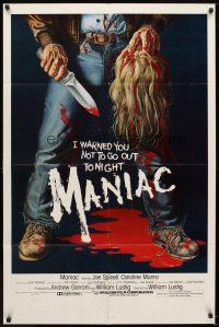 5p552 MANIAC 1sh '80 most classic gory Gaia horror artwork of killer holding severed head!