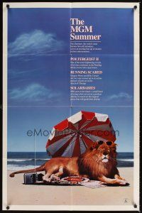 5p566 MGM SUMMER 1sh '86 cool MGM lion on beach image, Poltergeist III, Solarbabies!