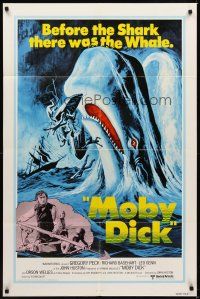 5p578 MOBY DICK 1sh R76 John Huston, great art of Gregory Peck & the giant whale!
