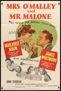 5p589 MRS. O'MALLEY & MR. MALONE 1sh '51 Marjorie Main & Whitmore tickle the nation's funny bone!
