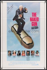 5p603 NAKED GUN signed 1sh '88 by Leslie Nielsen in Police Squad screwball crime classic!