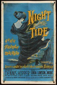 5p620 NIGHT TIDE style B 1sh '63 Dennis Hopper, Linda Lawson, caught in a tide of sinister terror!