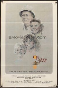 5p636 ON GOLDEN POND 1sh '81 art of Katharine Hepburn, Henry Fonda, and Jane Fonda by C.D. de Mar!