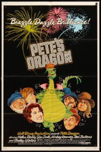 5p662 PETE'S DRAGON 1sh '77 Walt Disney, Helen Reddy, colorful art of cast w/Pete!