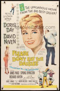 5p675 PLEASE DON'T EAT THE DAISIES 1sh '60 artwork of pretty smiling Doris Day, David Niven w/dog!