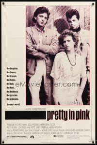 5p684 PRETTY IN PINK 1sh '86 great portrait of Molly Ringwald, Andrew McCarthy & Jon Cryer!