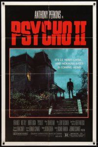 5p696 PSYCHO II 1sh '83 Anthony Perkins as Norman Bates, cool creepy image of classic house!