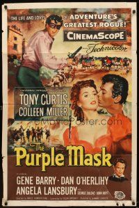 5p700 PURPLE MASK 1sh '55 masked avenger Tony Curtis w/pretty Colleen Miller!