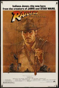 5p703 RAIDERS OF THE LOST ARK 1sh '81 great art of adventurer Harrison Ford by Amsel!