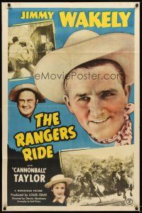 5p706 RANGERS RIDE 1sh '48 super close up of cowboy Jimmy Wakely + Dub Cannonball Taylor!