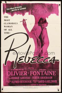 5p708 REBECCA 1sh R60s Alfred Hitchcock, Laurence Olivier & Joan Fontaine, cool art!