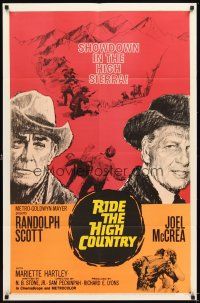 5p727 RIDE THE HIGH COUNTRY 1sh '62 Randolph Scott & Joel McCrea have showdown in High Sierra!