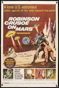 5p734 ROBINSON CRUSOE ON MARS 1sh '64 sci-fi art of Paul Mantee & his man Friday Victor Lundin!