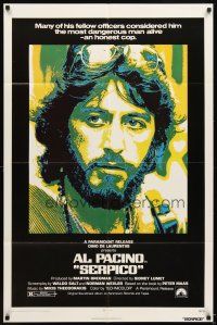 5p767 SERPICO 1sh '74 cool close up image of Al Pacino, Sidney Lumet crime classic!