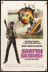 5p774 SHAFT'S BIG SCORE 1sh '72 great art of mean Richard Roundtree with big gun by John Solie!