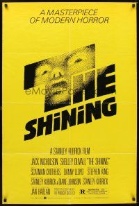 5p782 SHINING studio re-strike 1sh '80s Stephen King & Stanley Kubrick horror, Jack Nicholson!