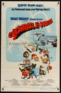 5p804 SNOWBALL EXPRESS 1sh '72 Walt Disney, Dean Jones, wacky winter fun art!