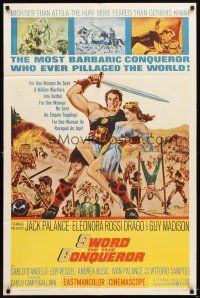 5p867 SWORD OF THE CONQUEROR 1sh '62 great art of Jack Palance as barbarian holding sexy girl!