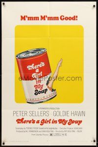 5p889 THERE'S A GIRL IN MY SOUP 1sh '71 Peter Sellers, Goldie Hawn, great Campbells soup can art!