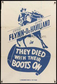 5p891 THEY DIED WITH THEIR BOOTS ON 1sh R50s art of Errol Flynn as Custer on horseback!
