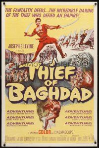 5p894 THIEF OF BAGHDAD 1sh '61 daring Steve Reeves does fantastic deeds & defies an empire!