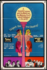 5p913 TOPKAPI/NEVER ON SUNDAY 1sh '65 Melina Mercouri & Jules Dassin double-bill, sexy art!