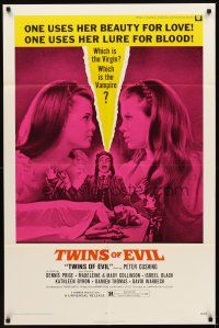 5p923 TWINS OF EVIL 1sh '72 one uses her beauty for love, one uses her lure for blood, vampires!