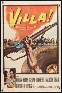 5p947 VILLA 1sh '58 cool artwork of Rodolfo Hoyos as Pancho Villa holding up rifle!