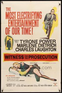 5p975 WITNESS FOR THE PROSECUTION 1sh '58 Billy Wilder, Tyrone Power, Marlene Dietrich, Laughton