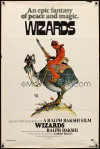 5p976 WIZARDS style A 1sh '77 Ralph Bakshi directed animation, cool fantasy art by William Stout!