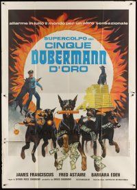 5r099 AMAZING DOBERMANS Italian 2p '77 best different artwork of dogs carrying weapons & cash!