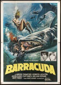 5r103 BARRACUDA Italian 2p '78 great artwork of huge killer fish attacking sexy diver!