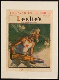 5r046 LESLIE'S magazine cover Mar 2, 1918 art of Uncle Sam with artillery shell by Clyde Forsythe!