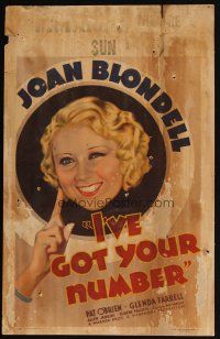 5r317 I'VE GOT YOUR NUMBER WC '34 great artwork of pretty smiling Joan Blondell