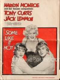 5r019 SOME LIKE IT HOT pressbook '59 sexy Marilyn Monroe with Tony Curtis & Jack Lemmon in drag!